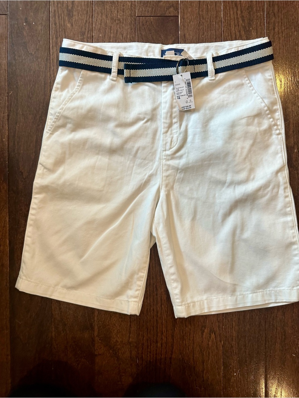 NWT The Children’s Place White Chino Shorts w/ Navy Stripe Belt | Boys Size 16